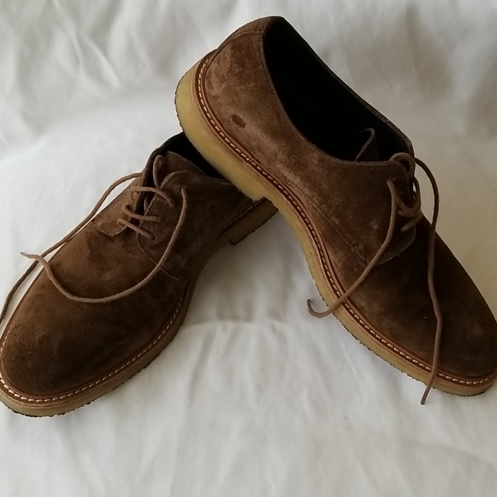 Brown suede shoes, made in Italy.